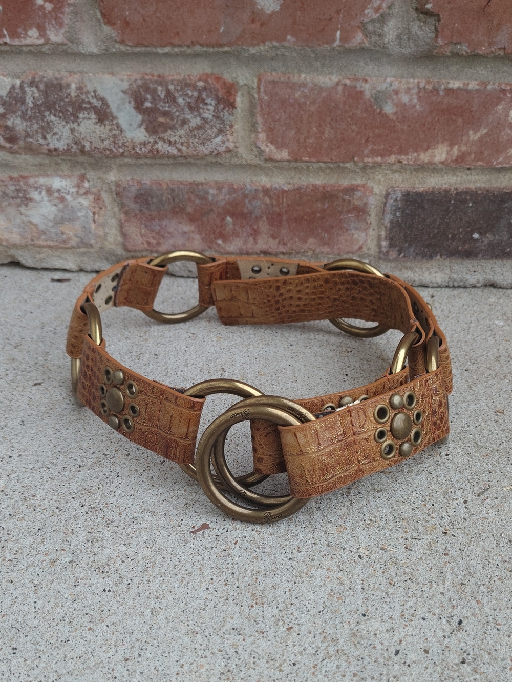 Vintage Guess Leather Studded Double Loop Buckle Belt Country Rodeo Western Y2K